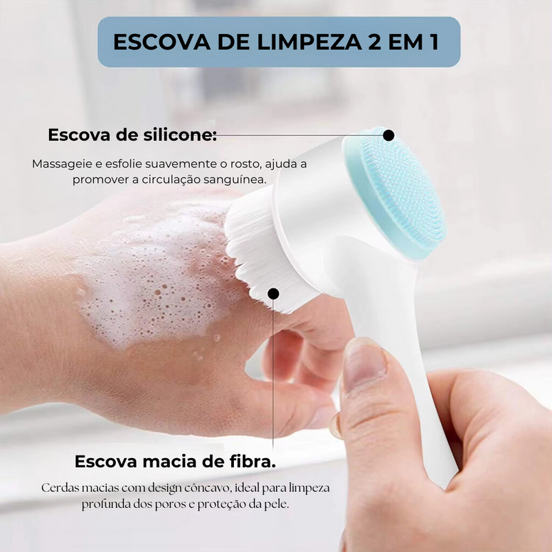 Escova Facial Dupla de Limpeza Manual com Silicone e Cerdas Macias Esfoliante