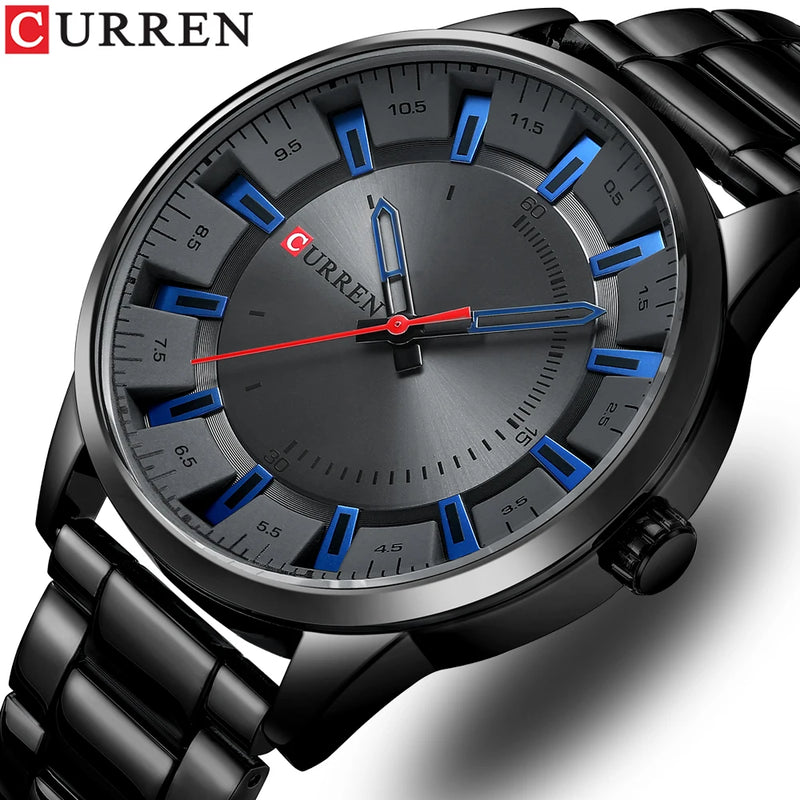 Relógio CURREN Masculino de quartzo com pulseira de aço inoxidável, estilo simples e moderno