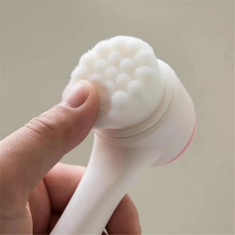 Escova Facial Dupla de Limpeza Manual com Silicone e Cerdas Macias Esfoliante