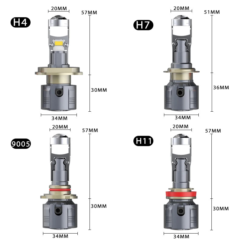 Lâmpadas LED  mini projetor DAWNKNIGHT A80 H7 com lente projetora 100W/par H11 9005 9006 Lâmpadas LED para lentes projetoras Feixe alto/baixo, Canbus, Turbo LED 12V, 6000K LHD