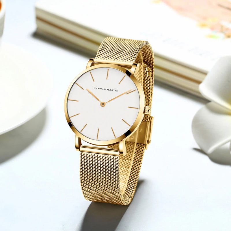 Relógio feminino, quartzo japonês, caixa de 36 mm em rose gold, resistente à água, design minimalista